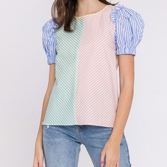 English Factory Tops - English Factor Multi Color Shirt with Puffed Sleeves